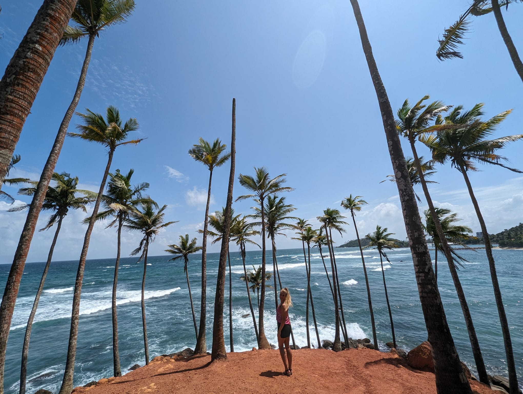 Palm-lined ocean viewpoint on Sri Lanka's southern coast